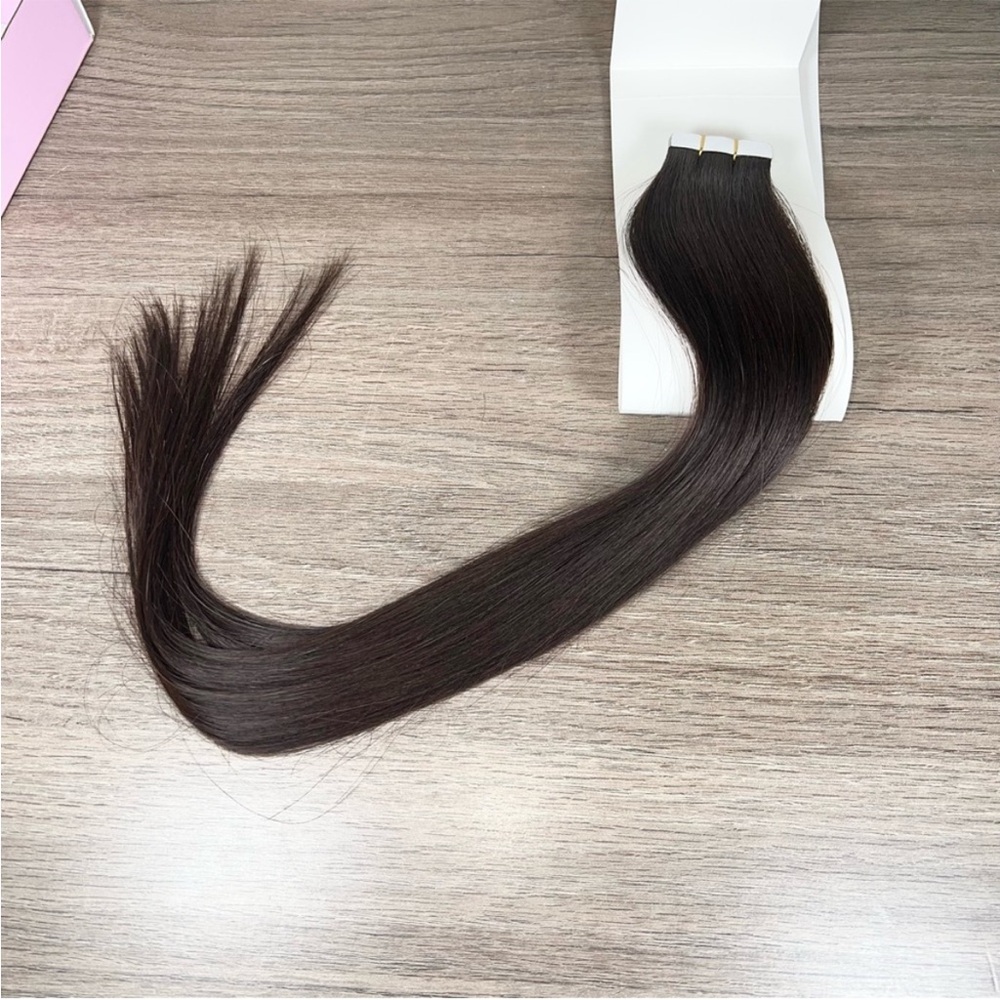 Dark Brown Remy Human Hair 20 Inch Tape In Hair Extensions - Picture 6 of 10
